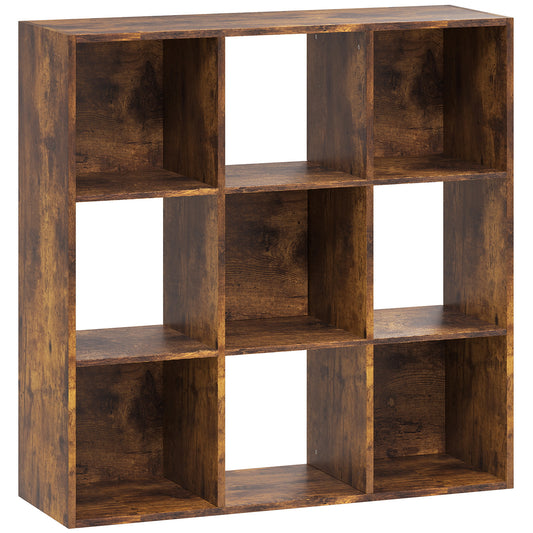 Photo of HOMCOM 3-tier 9 Cubes Storage Unit Particle Board Cupboard Bookcase Organiser Home Office Shelves, Rustic Brown in Brown colour on a white background