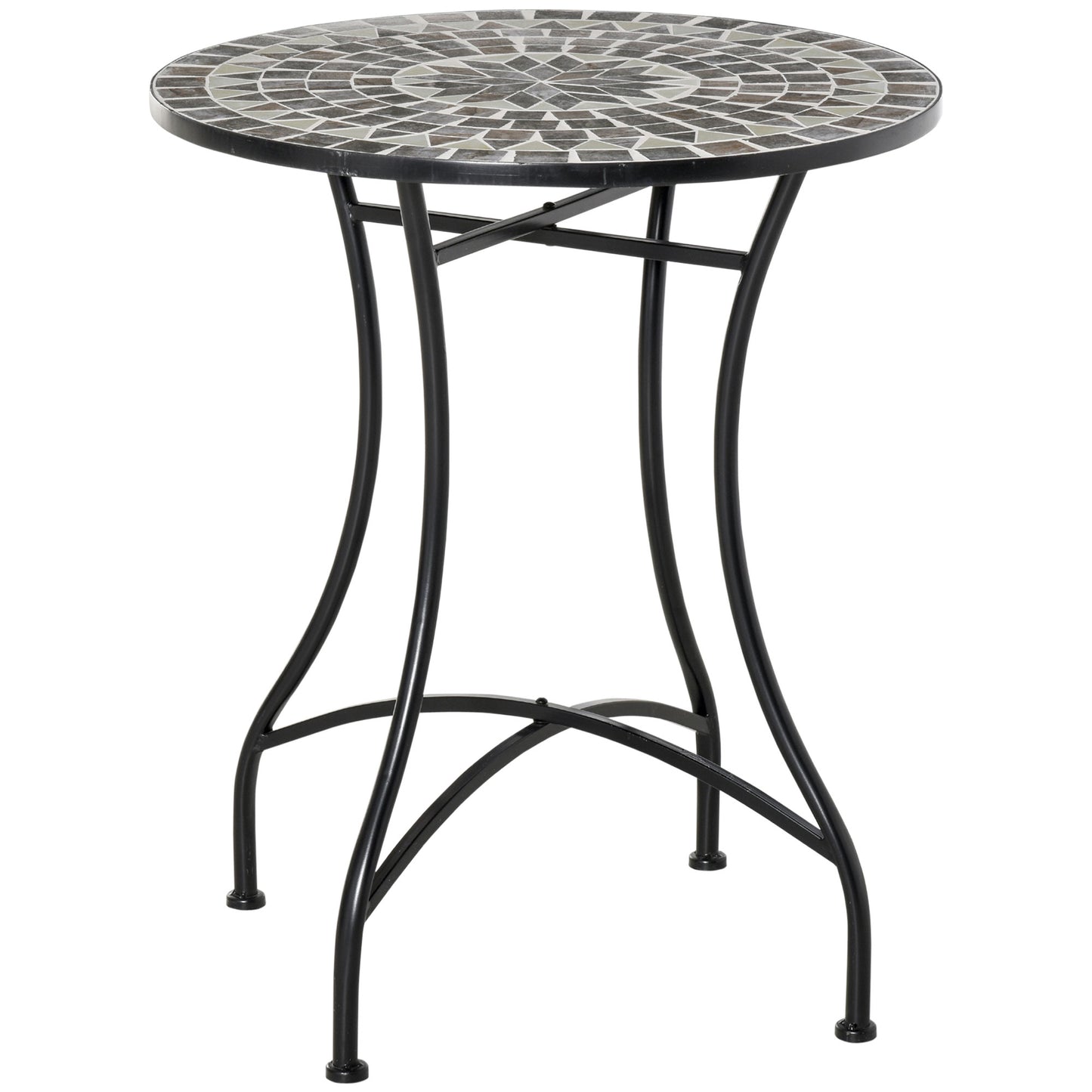 Photo of Outsunny Round Mosaic Tabletop Garden Table - Grey/Black in Grey/Black colour on a white background