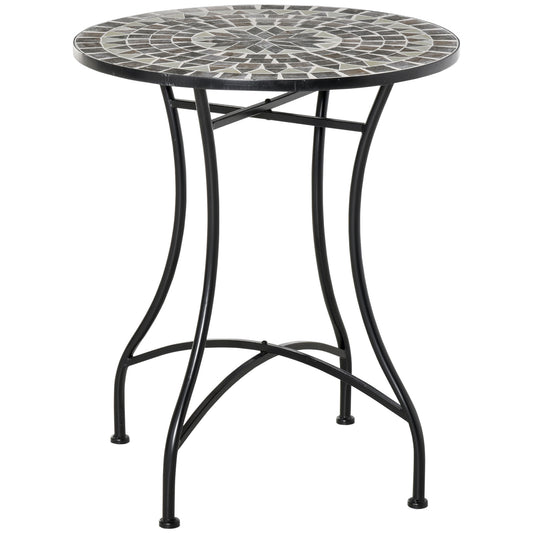 Photo of Outsunny Round Mosaic Tabletop Garden Table - Grey/Black in Grey/Black colour on a white background