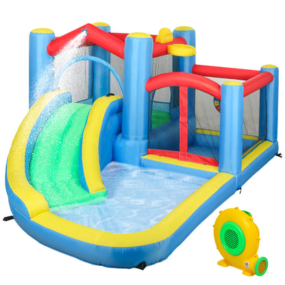 AIYAPLAY inflatable water bouncy castle with slide, splash pool, basketball hoop and blower