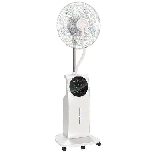 Photo of HOMCOM 135cm Pedestal Fan with Water Mist Spray Humidifying Misting Fan, White in White colour on a white background