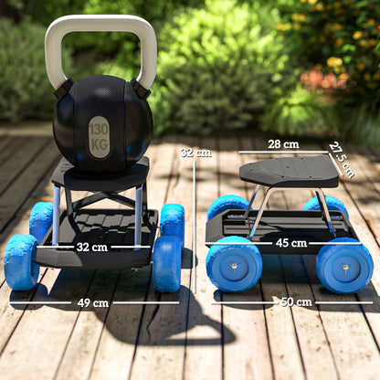 Garden cart shown from front and side with dimensions and a 130 kg weight label
