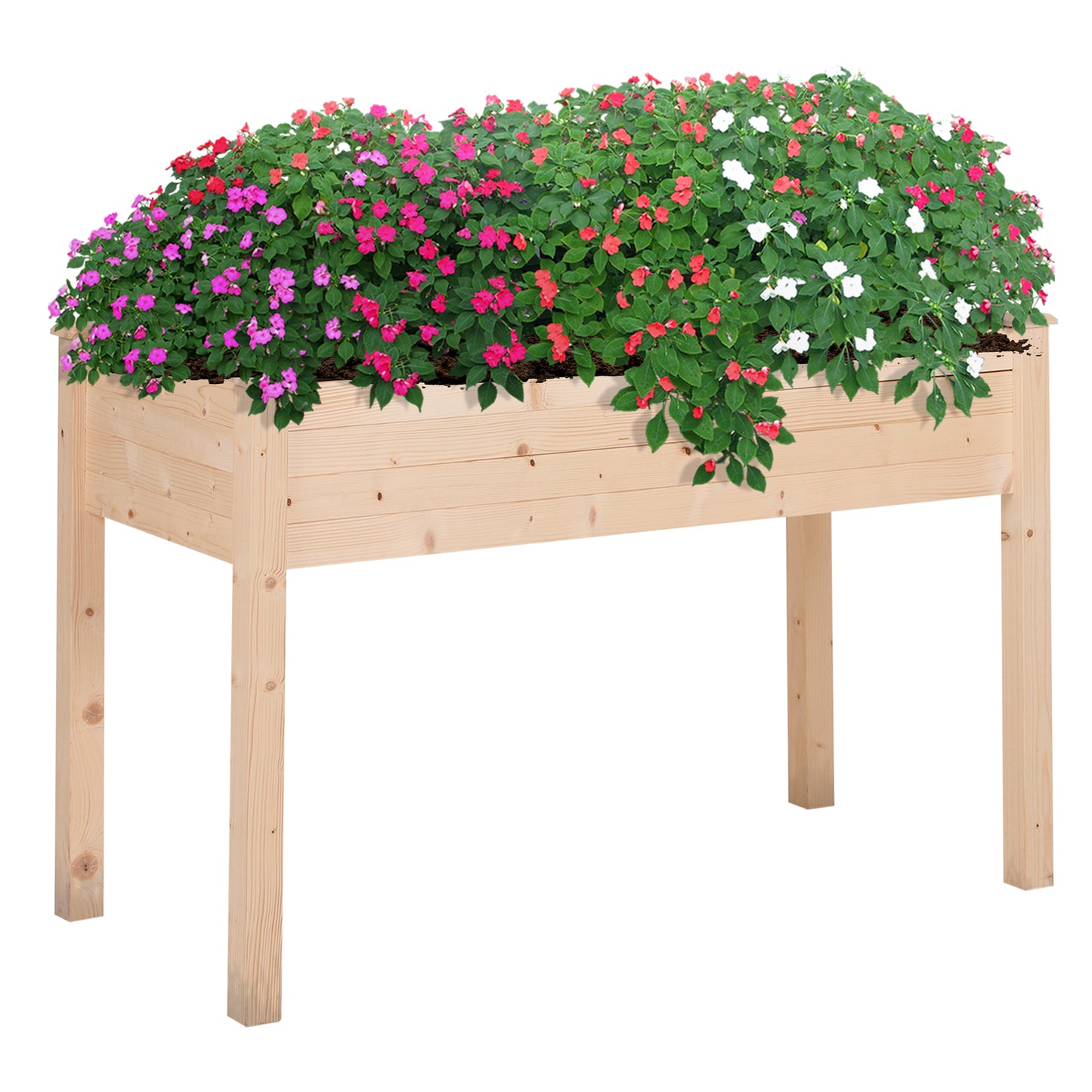 Photo of Outsunny Garden Wooden Planters， Non-Woven Fabric, Rectangular Raised Bed,Fir Wood，Indoor/Outdoor, 122.5Lx56.5Wx76H cm in cm colour on a white background