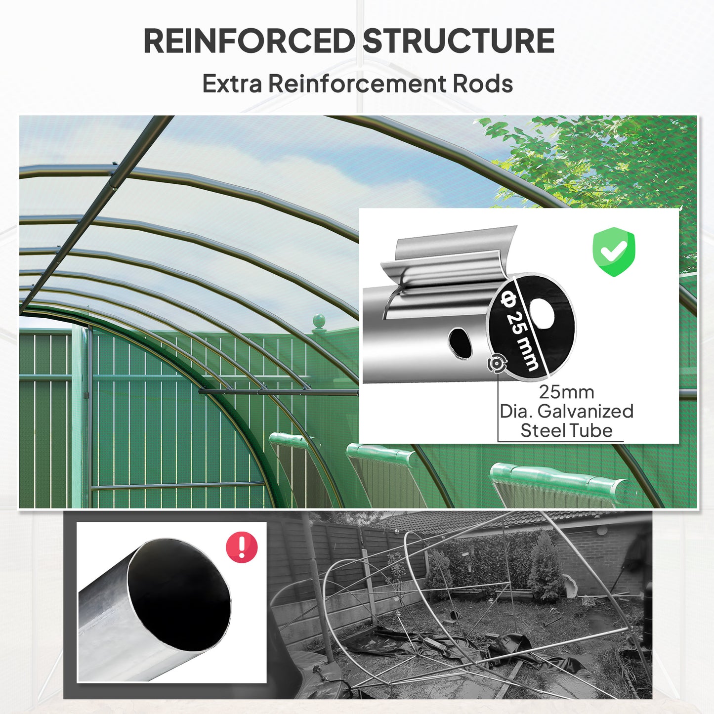 Outsunny Polyethylene Upgraded Structure Walk-in Polytunnel Greenhouse, 6 x 3 m, Green