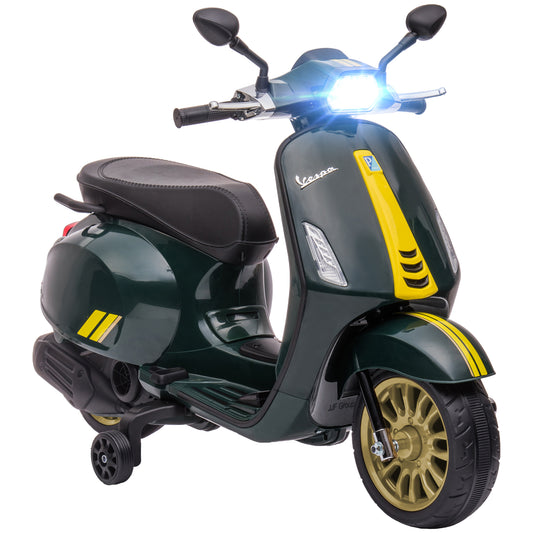 Photo of AIYAPLAY 12V Vespa Licensed Kids Electric Motorbike w/ Music, Lights, FM Radio, for 3-6 Years - Green in Green colour on a white background
