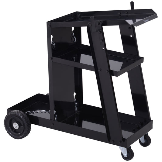 Photo of DURHAND Welding Cart Welder Trolley Garage for Gas Bottles w/ Safety Chain, Wheels, Black in Black colour on a white background