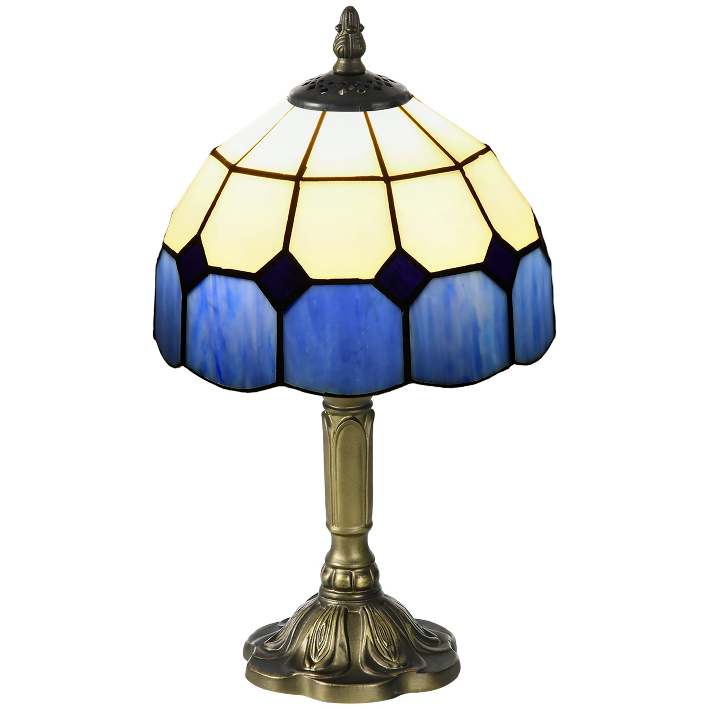 Photo of HOMCOM Handmade Art Deco Glass Table Lamp - White/Blue in White/Blue colour on a white background