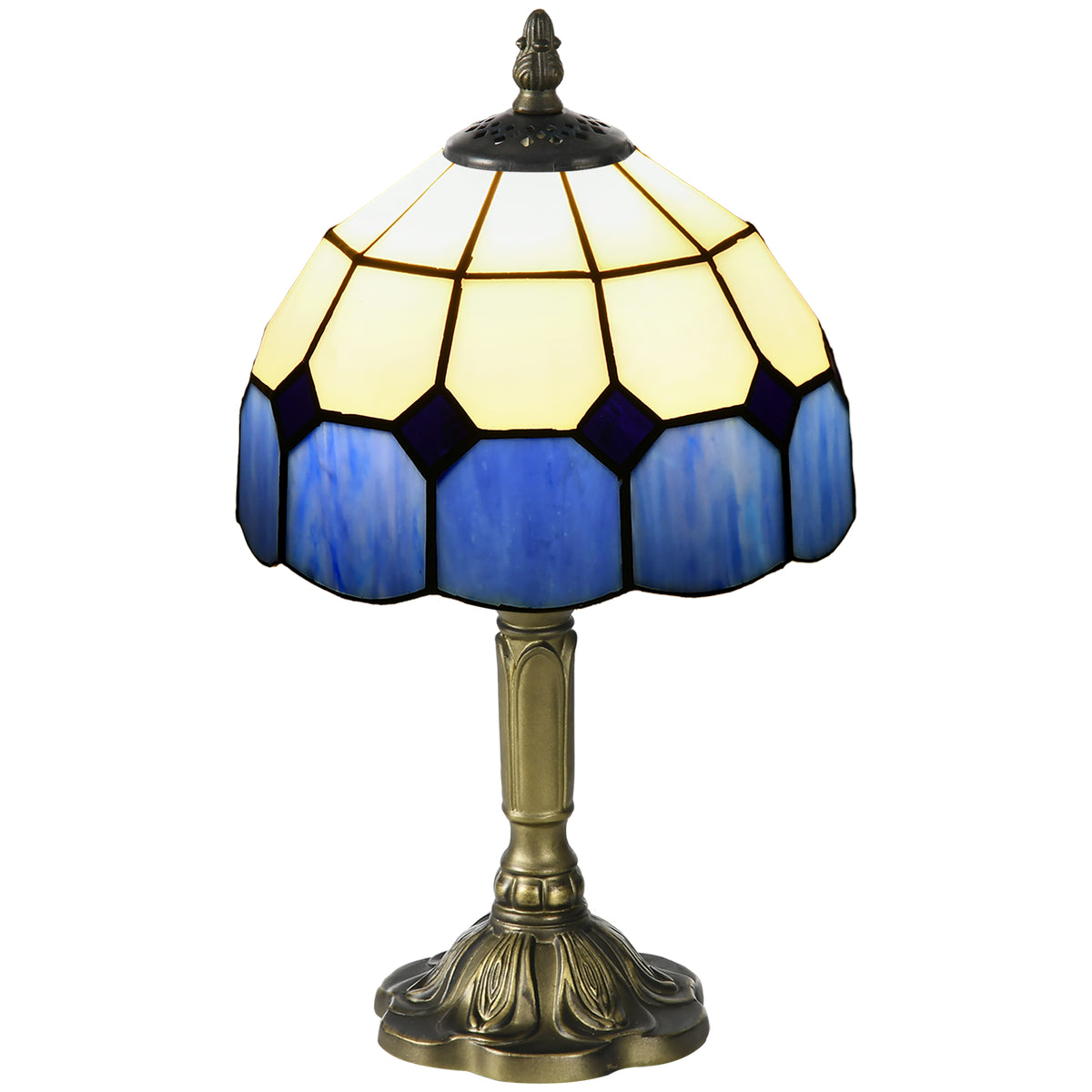 Photo of HOMCOM Handmade Art Deco Glass Table Lamp - White/Blue in White/Blue colour on a white background