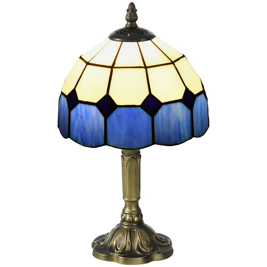Photo of HOMCOM Handmade Art Deco Glass Table Lamp - White/Blue in White/Blue colour on a white background