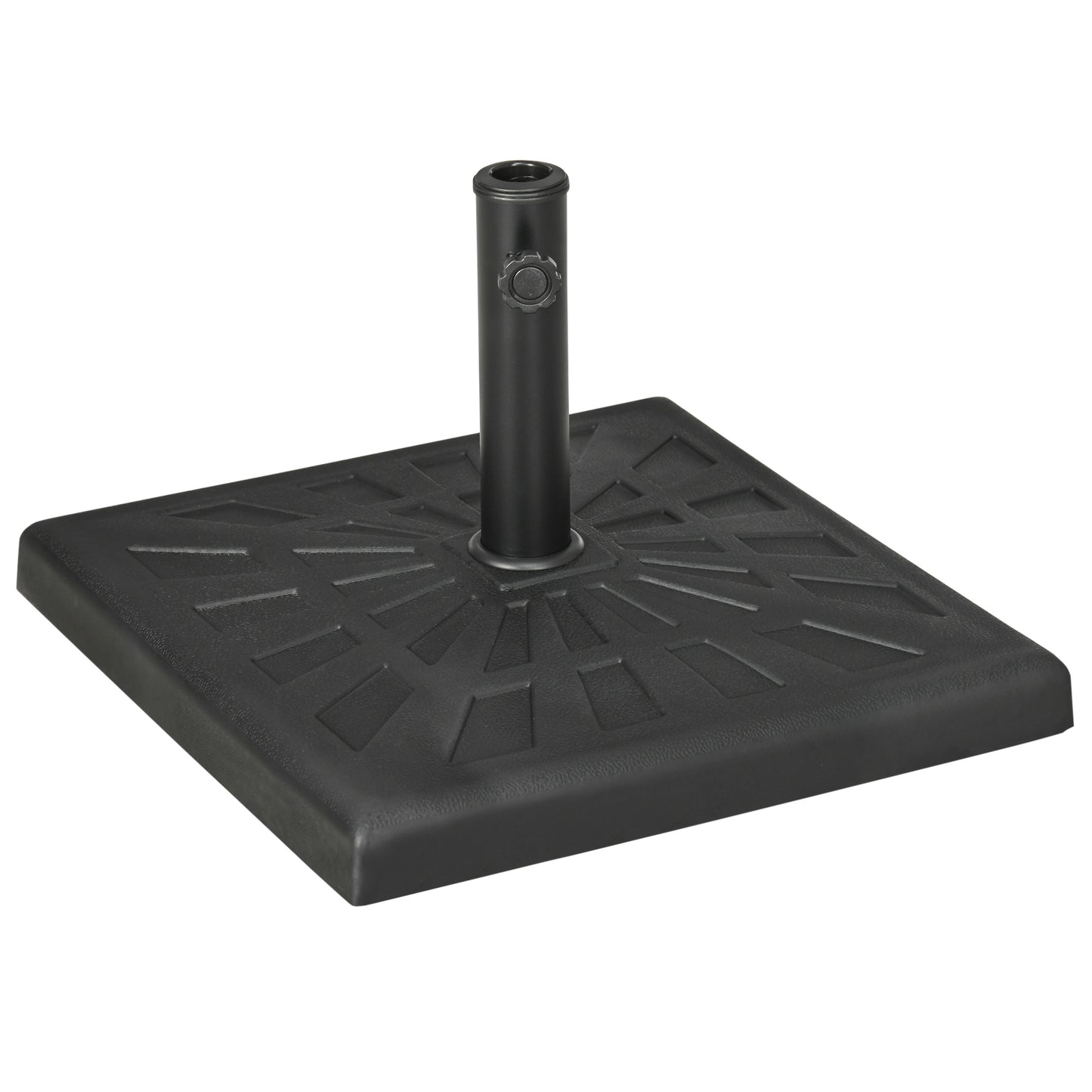 Photo of Outsunny 19kg Resin Garden Parasol Base Holder, Square Outdoor Market Umbrella Stand Weight for Poles of Φ32mm, Φ38mm, and Φ48mm, Black in Black colour on a white background