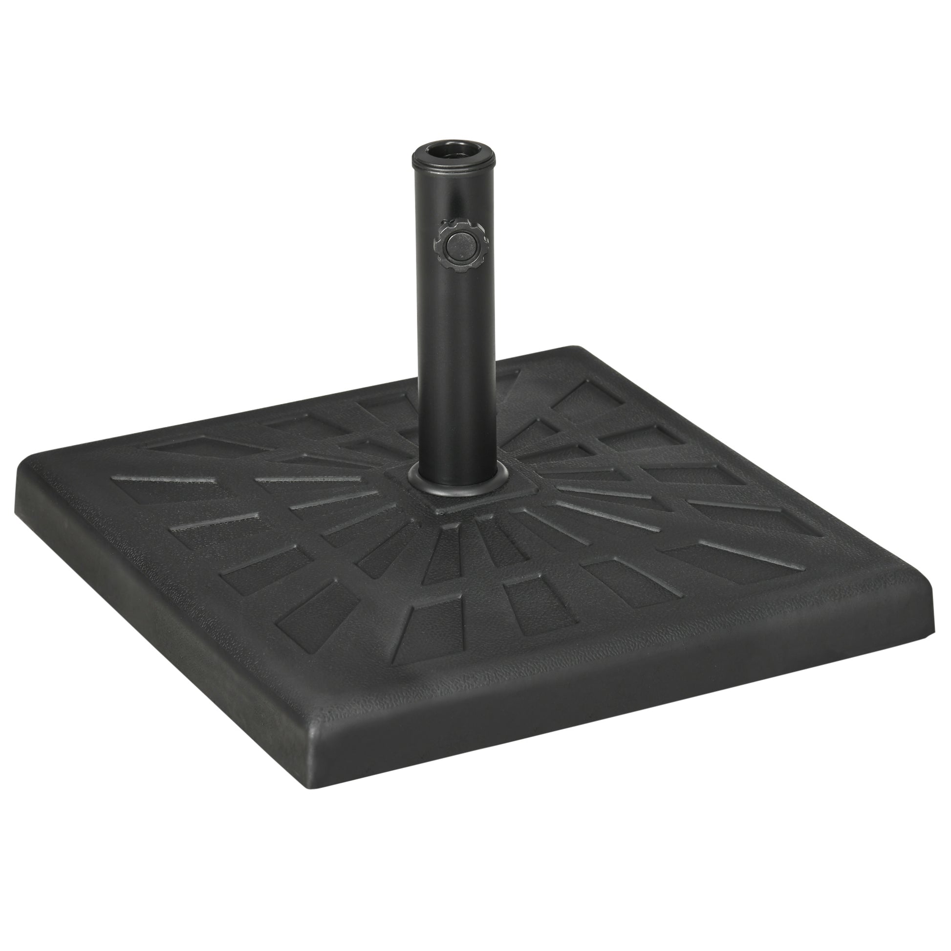 Photo of Outsunny 19kg Resin Garden Parasol Base Holder, Square Outdoor Market Umbrella Stand Weight for Poles of Φ32mm, Φ38mm, and Φ48mm, Black in Black colour on a white background