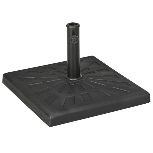 Photo of Outsunny 19kg Resin Garden Parasol Base Holder, Square Outdoor Market Umbrella Stand Weight for Poles of Φ32mm, Φ38mm, and Φ48mm, Black in Black colour on a white background