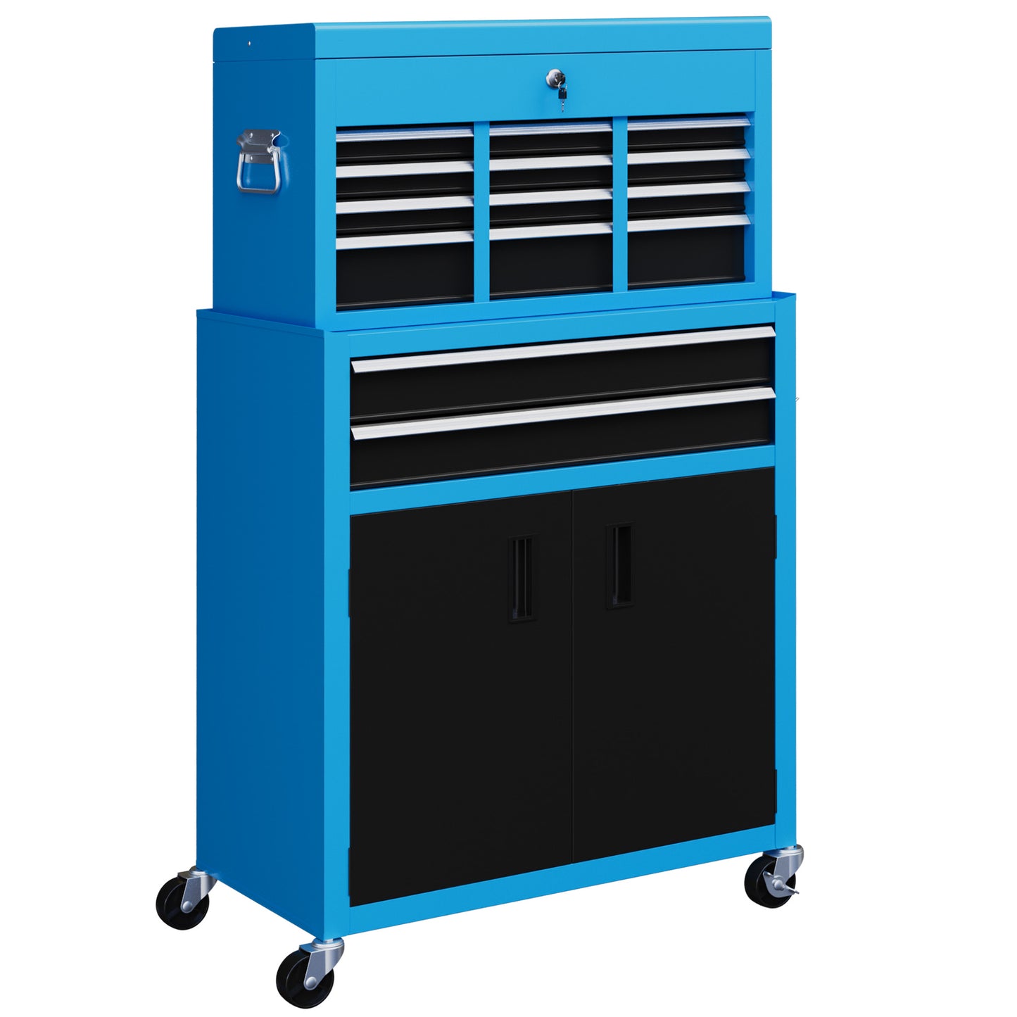 Photo of HOMCOM Portable Tool Box, Metal Tool Chest on Wheels with 6 Drawers for Garage and Workshop, Blue in Blue colour on a white background