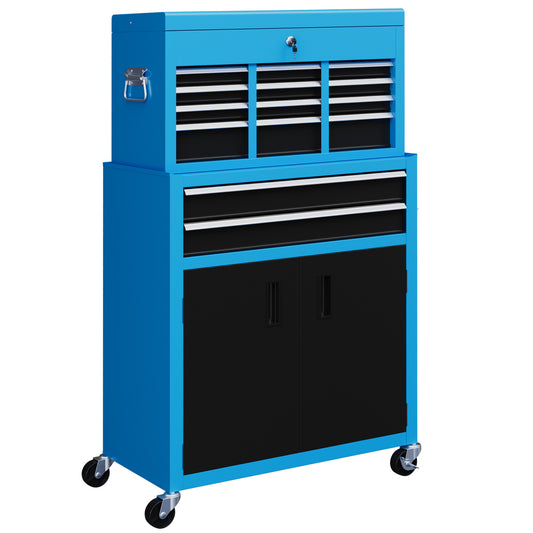 Photo of HOMCOM Portable Tool Box, Metal Tool Chest on Wheels with 6 Drawers for Garage and Workshop, Blue in Blue colour on a white background