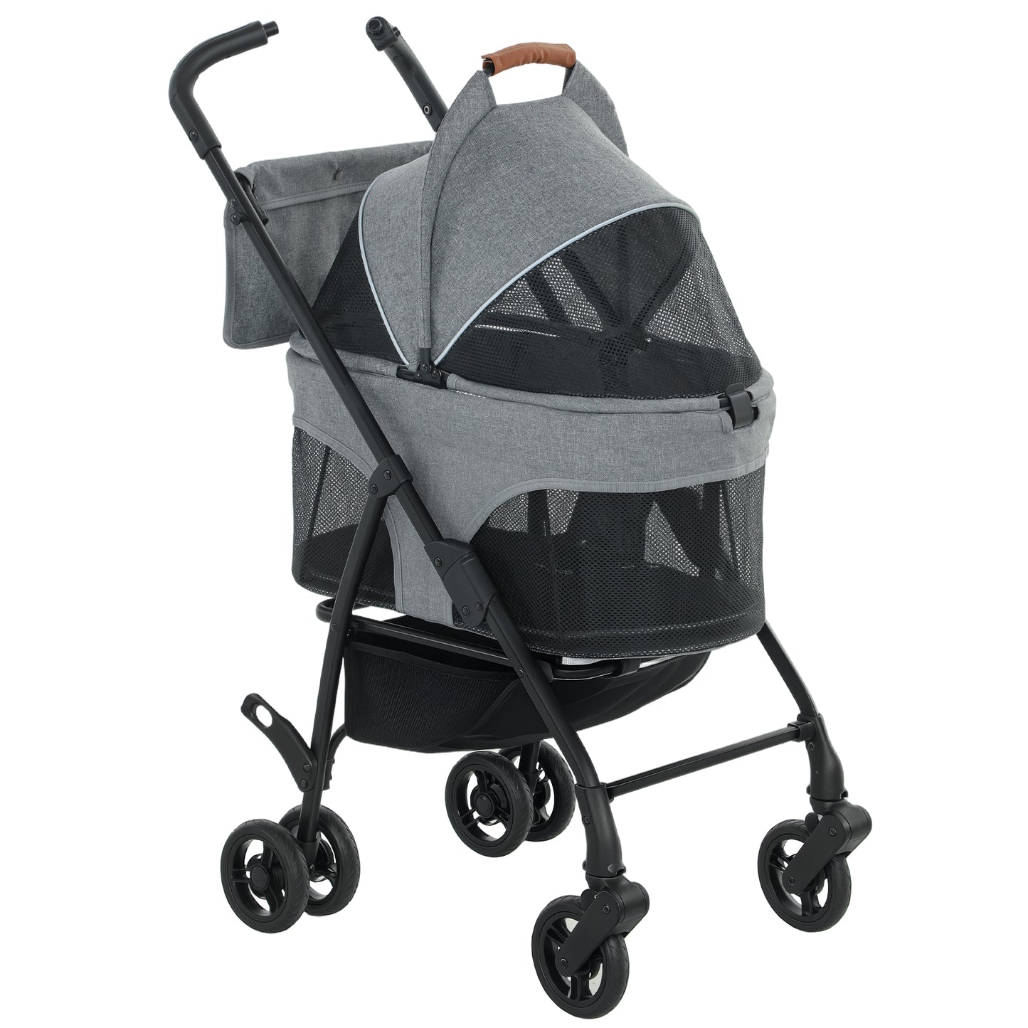 Photo of PawHut Pet Stroller, Foldable Dog Cat Stroller with Detachable Carrier, Wheels, Storage Basket, Secure Leash in Leash colour on a white background