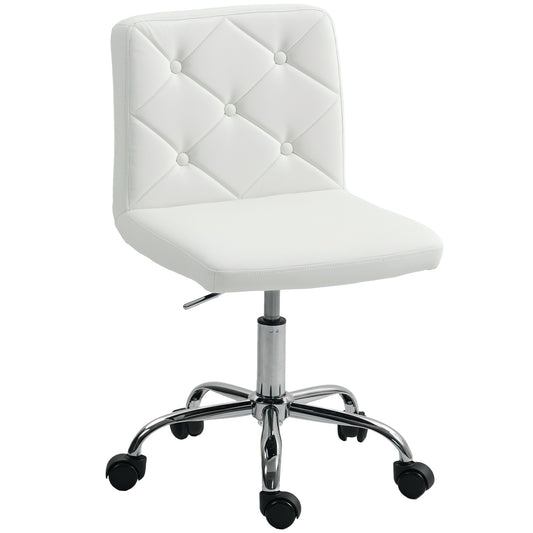 Photo of HOMCOM PU Leather Armless Office Chair, Modern Vanity Computer Swivel Chair with Rolling Wheels and Adjustable Height for Home Study, Bedroom, White in White colour on a white background