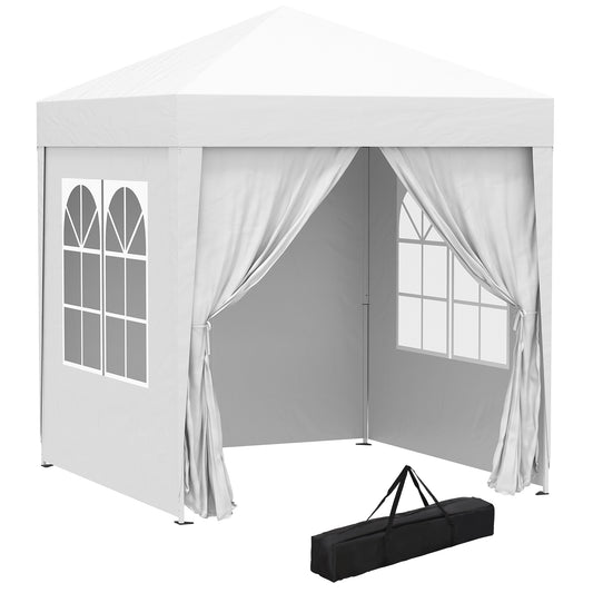 Photo of Outsunny 2 x 2 m Garden Pop Up Gazebo, Wedding Party Tent Marquee, Water Resistant Awning Canopy with Sidewalls, Windows, Carry Bag, White in White colour on a white background