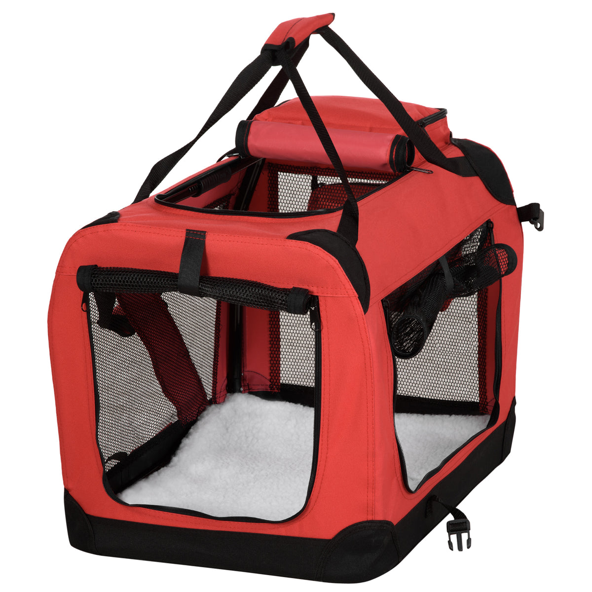 Photo of PawHut Foldable Cat Carrier for Small and Miniature Dogs, Portable Pet Carrier Soft Side Pet Travel Crate with Removable Mat, Storage Bags, Breathable Mesh Window 60 x 42 x 42cm - Red in Red colour on a white background