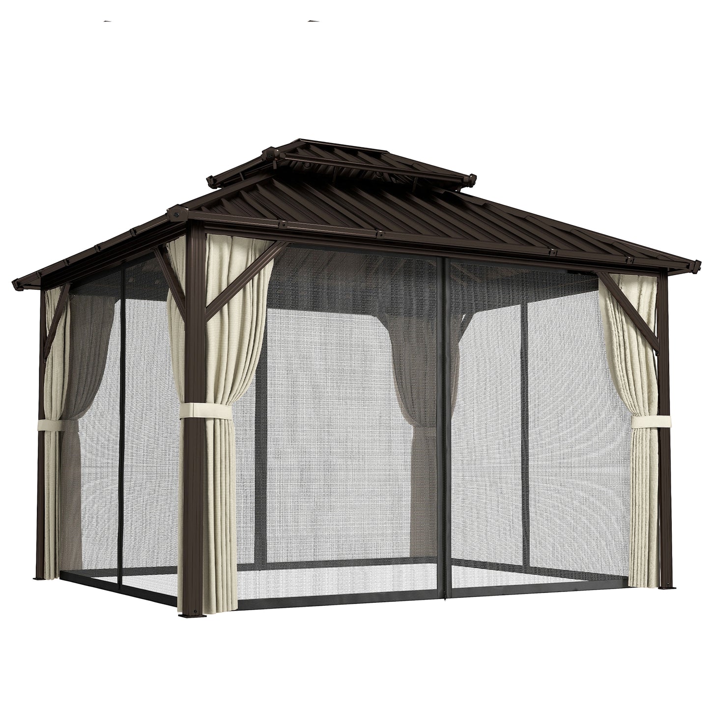 Photo of Outsunny 3x3.6 m Hardtop Gazebo Canopy with UPF50+ Double Galvanised Steel Roof, Aluminium Garden Gazebo Permanent Pavilion, Brown in Brown colour on a white background
