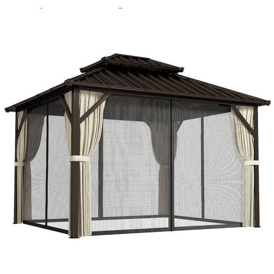 Photo of Outsunny 3x3.6 m Hardtop Gazebo Canopy with UPF50+ Double Galvanised Steel Roof, Aluminium Garden Gazebo Permanent Pavilion, Brown in Brown colour on a white background