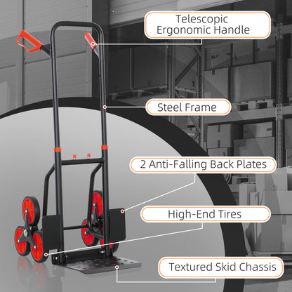 DURHAND hand truck with telescopic handle, steel frame, support plates, and textured toe plate