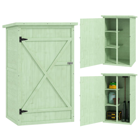 Photo of Outsunny Wooden Small Shed, Garden Storage Shed with Shelves and Bolt Latch, 75L x 56W x115H cm, Green in Green colour on a white background