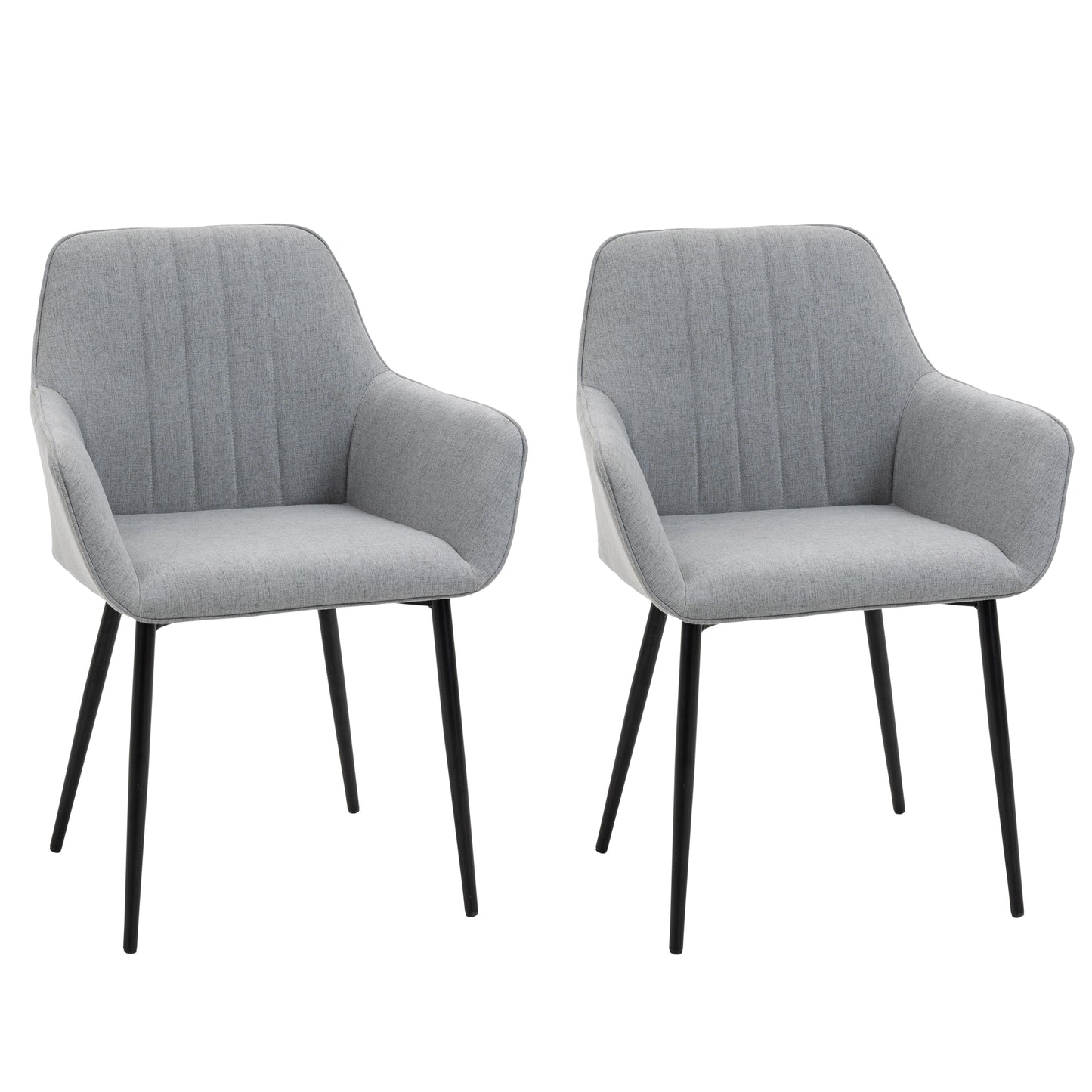Photo of HOMCOM Dining Chairs Set of 2, Upholstered Linen Fabric Kitchen Chairs with Metal Legs for Living Room Dining Room, Light Grey in Grey colour on a white background