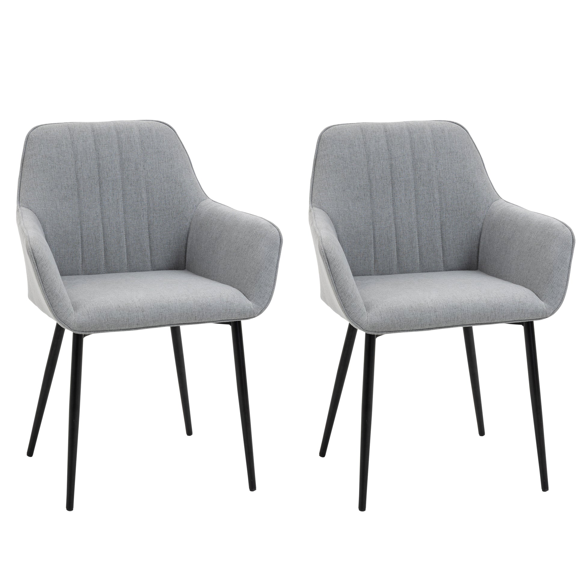 Photo of HOMCOM Dining Chairs Set of 2, Upholstered Linen Fabric Kitchen Chairs with Metal Legs for Living Room Dining Room, Light Grey in Grey colour on a white background