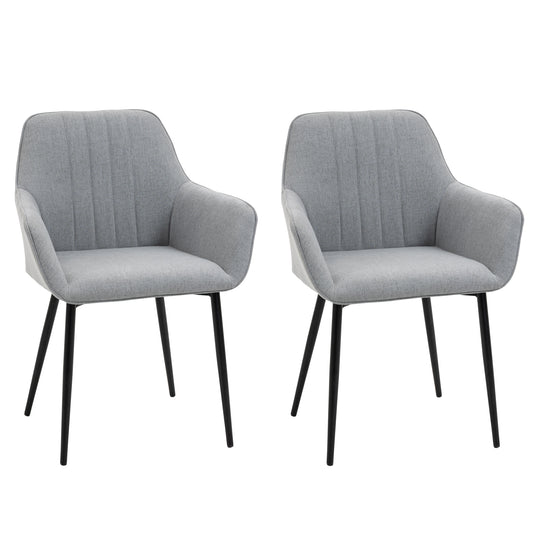 Photo of HOMCOM Dining Chairs Set of 2, Upholstered Linen Fabric Kitchen Chairs with Metal Legs for Living Room Dining Room, Light Grey in Grey colour on a white background