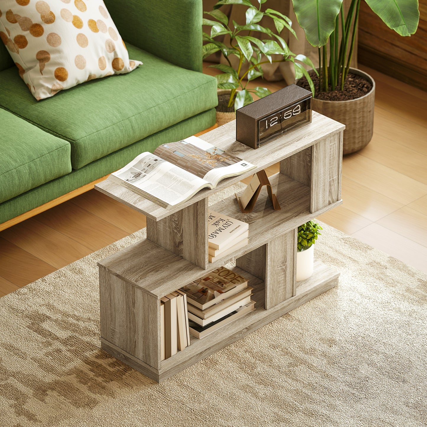 HOMCOM S-Shaped Side Table - Natural Wood Finish