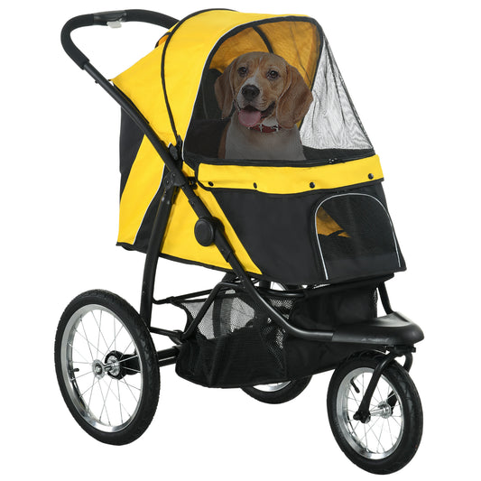 Photo of PawHut Foldable Pet Stroller Jogger, with Three Wheels, Canopy, for Medium and Small Dogs, Yellow in Yellow colour on a white background