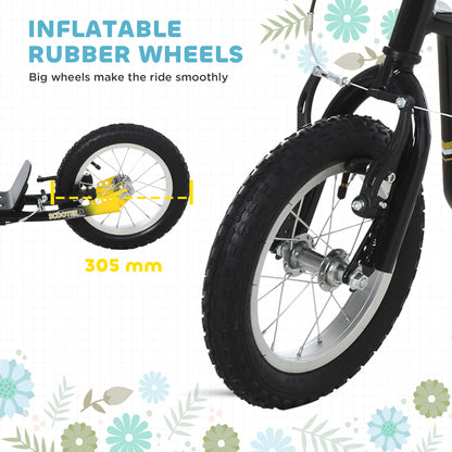 Close-up of the scooter's large knobby rubber tire and metal spokes