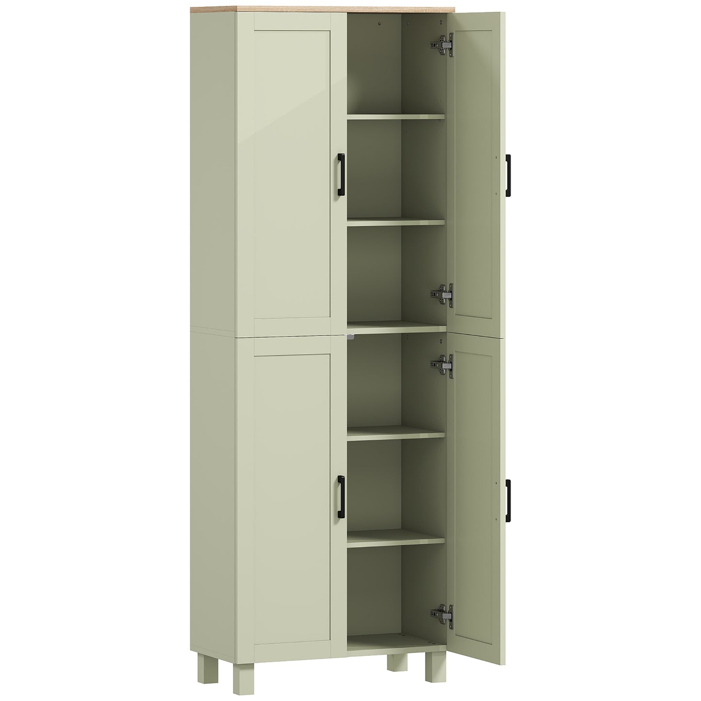 Photo of HOMCOM Freestanding Kitchen Cupboard, 4-Door Storage Cabinet with Adjustable Shelves, Modern Kitchen Pantry, 170cm, Green in Green colour on a white background