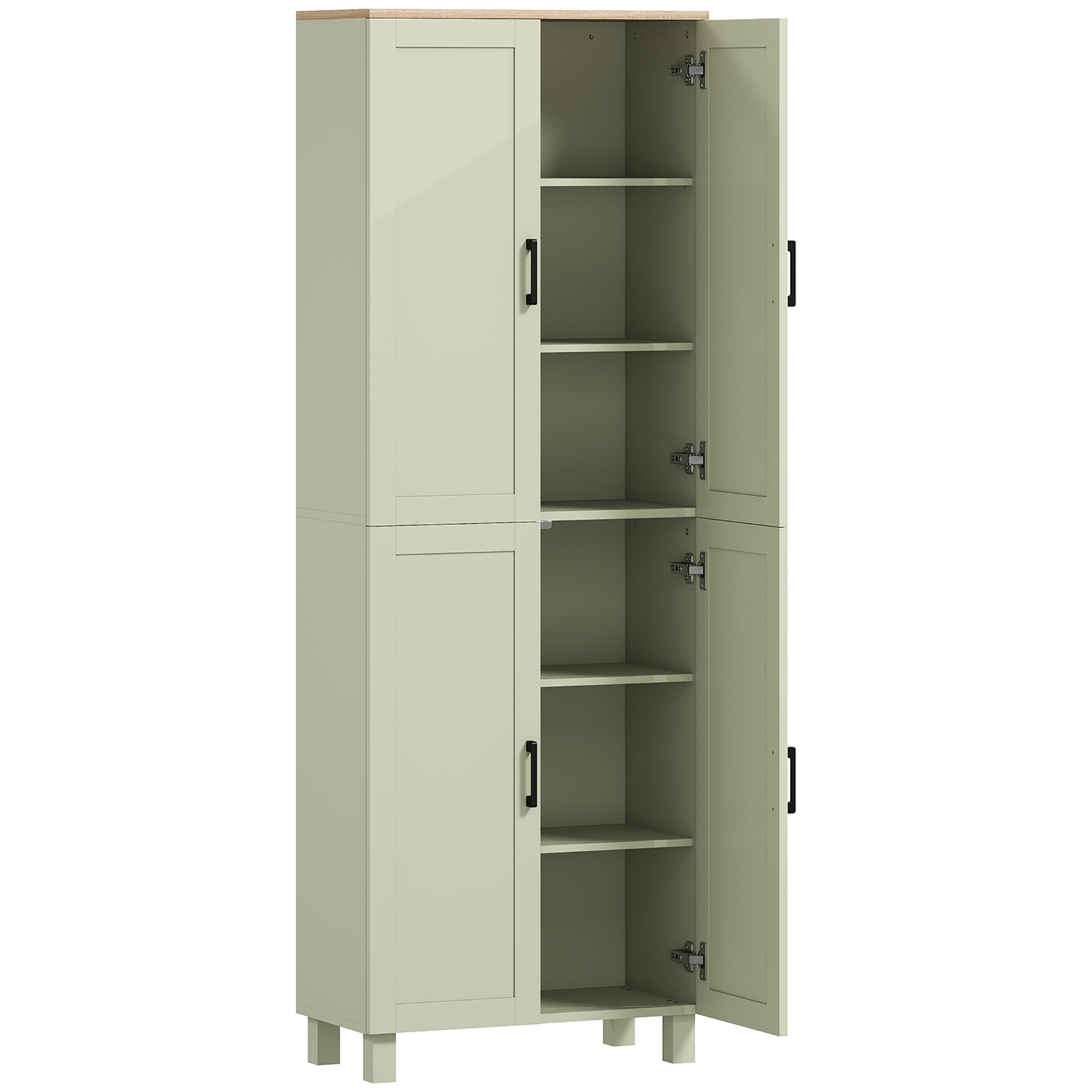 Photo of HOMCOM Freestanding Kitchen Cupboard, 4-Door Storage Cabinet with Adjustable Shelves, Modern Kitchen Pantry, 170cm, Green in Green colour on a white background