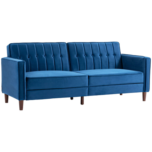 Photo of HOMCOM Velvet-Feel Three-Seater Sofa Bed - Blue in Blue colour on a white background