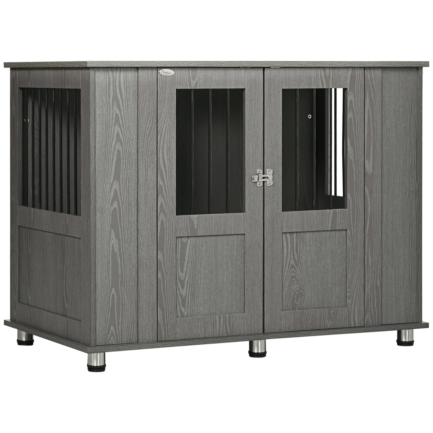 Photo of PawHut Dog Crate Table for Medium and Large Dogs with Magnetic Door for Indoor Use, 114 x 60 x 82 cm, Grey in Grey colour on a white background