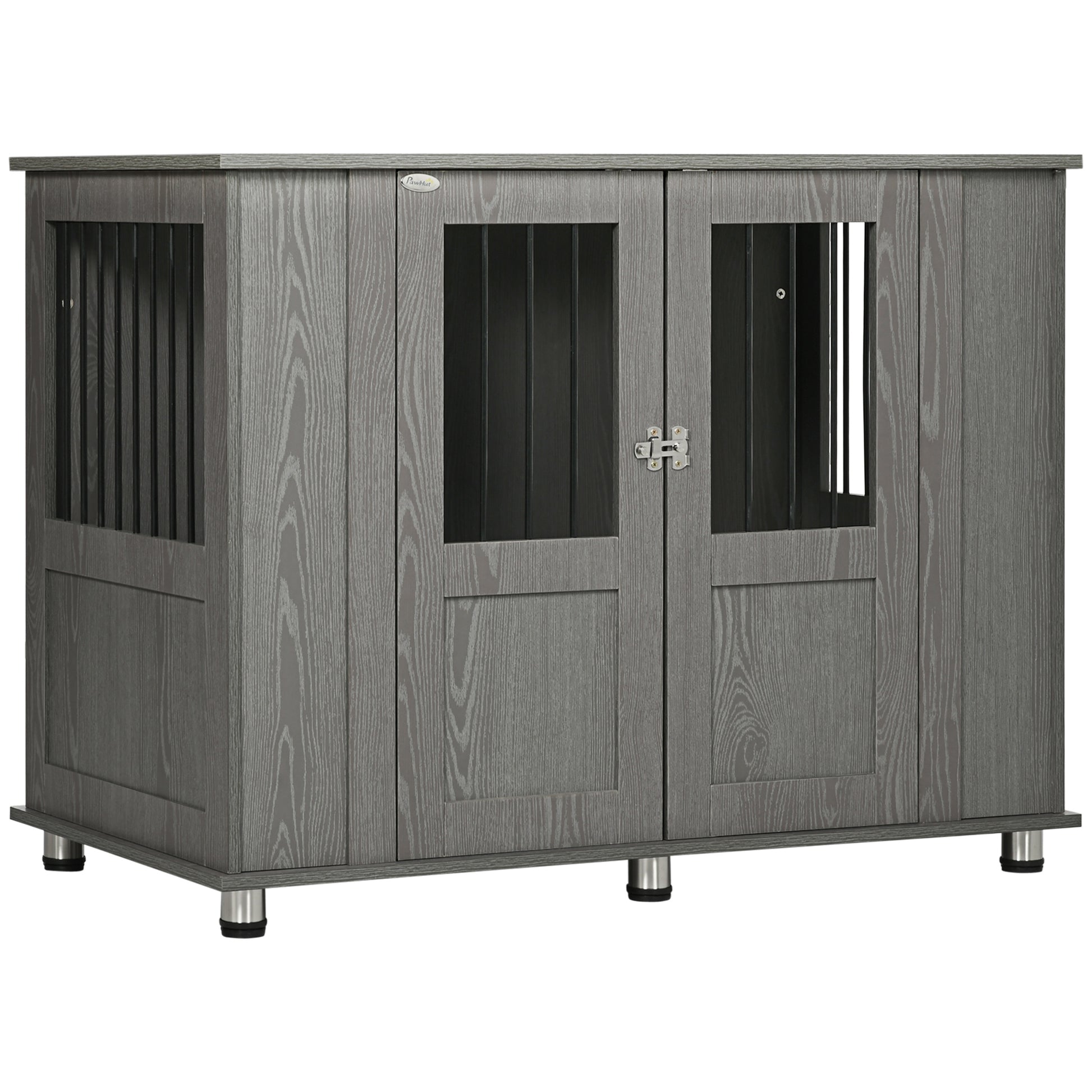 Photo of PawHut Dog Crate Table for Medium and Large Dogs with Magnetic Door for Indoor Use, 114 x 60 x 82 cm, Grey in Grey colour on a white background