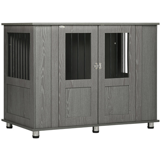 Photo of PawHut Dog Crate Table for Medium and Large Dogs with Magnetic Door for Indoor Use, 114 x 60 x 82 cm, Grey in Grey colour on a white background