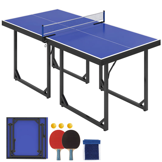 HOMCOM blue foldable table tennis table with net, paddles and balls
