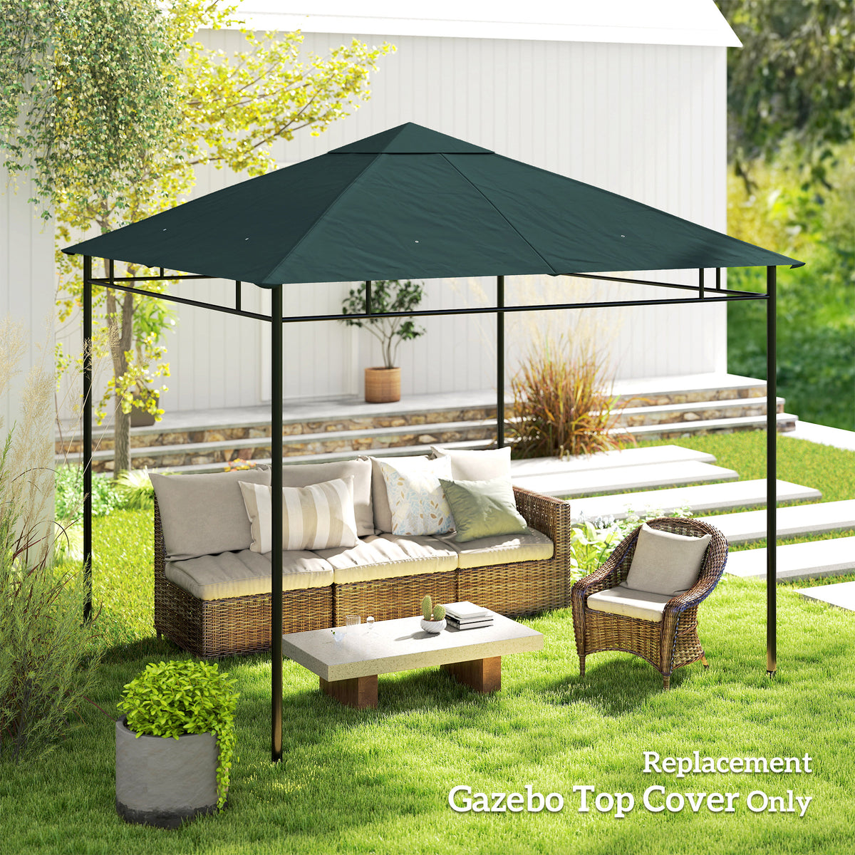 Charcoal green replacement gazebo canopy roof shown on an outdoor frame.