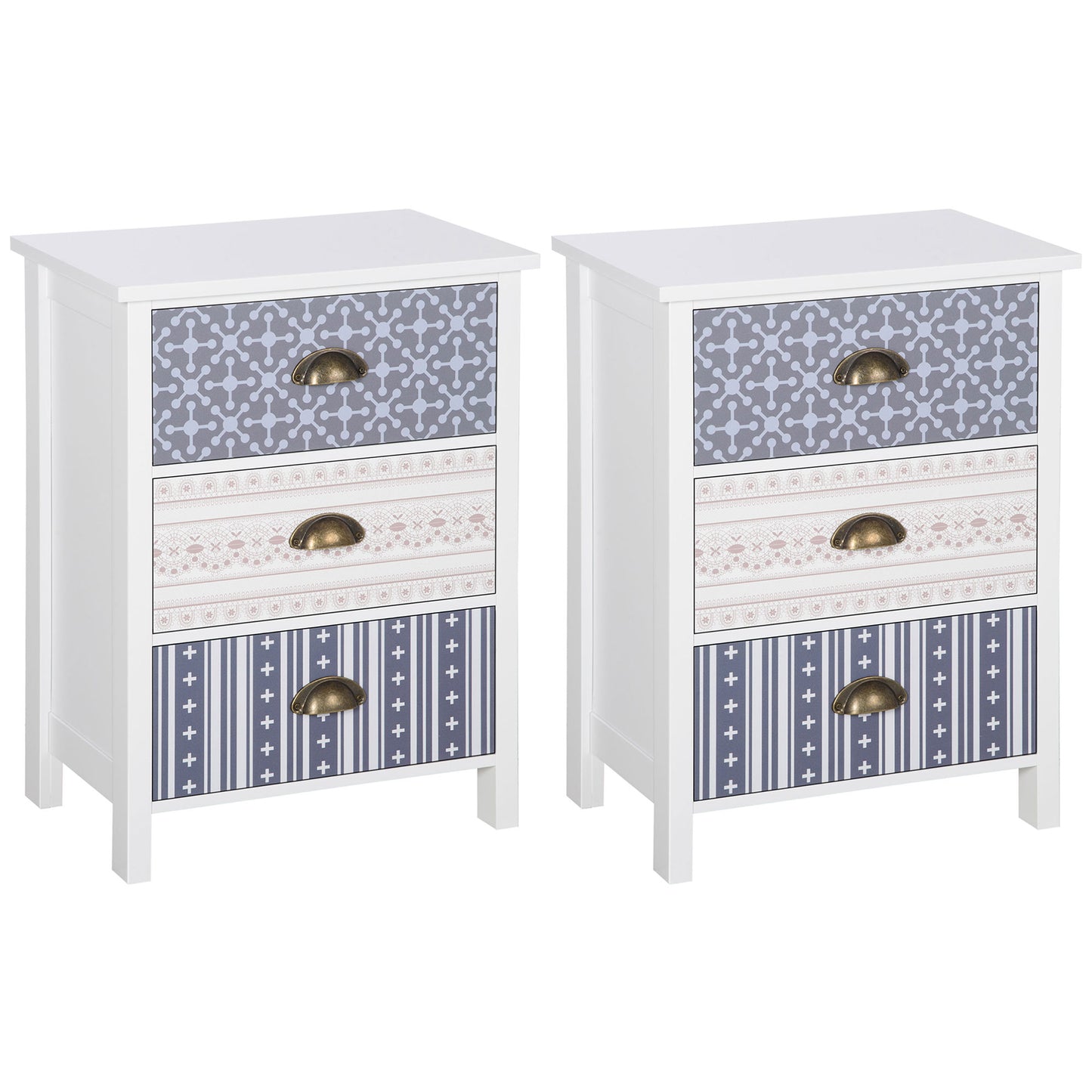 Photo of HOMCOM Bedside Table Set of 2 Chest of 3 Drawers Shabby Chic Nightstands with Metal Handle Sofa Side Table for Living Room, Bedroom,Purple in Bedroom,Purple colour on a white background