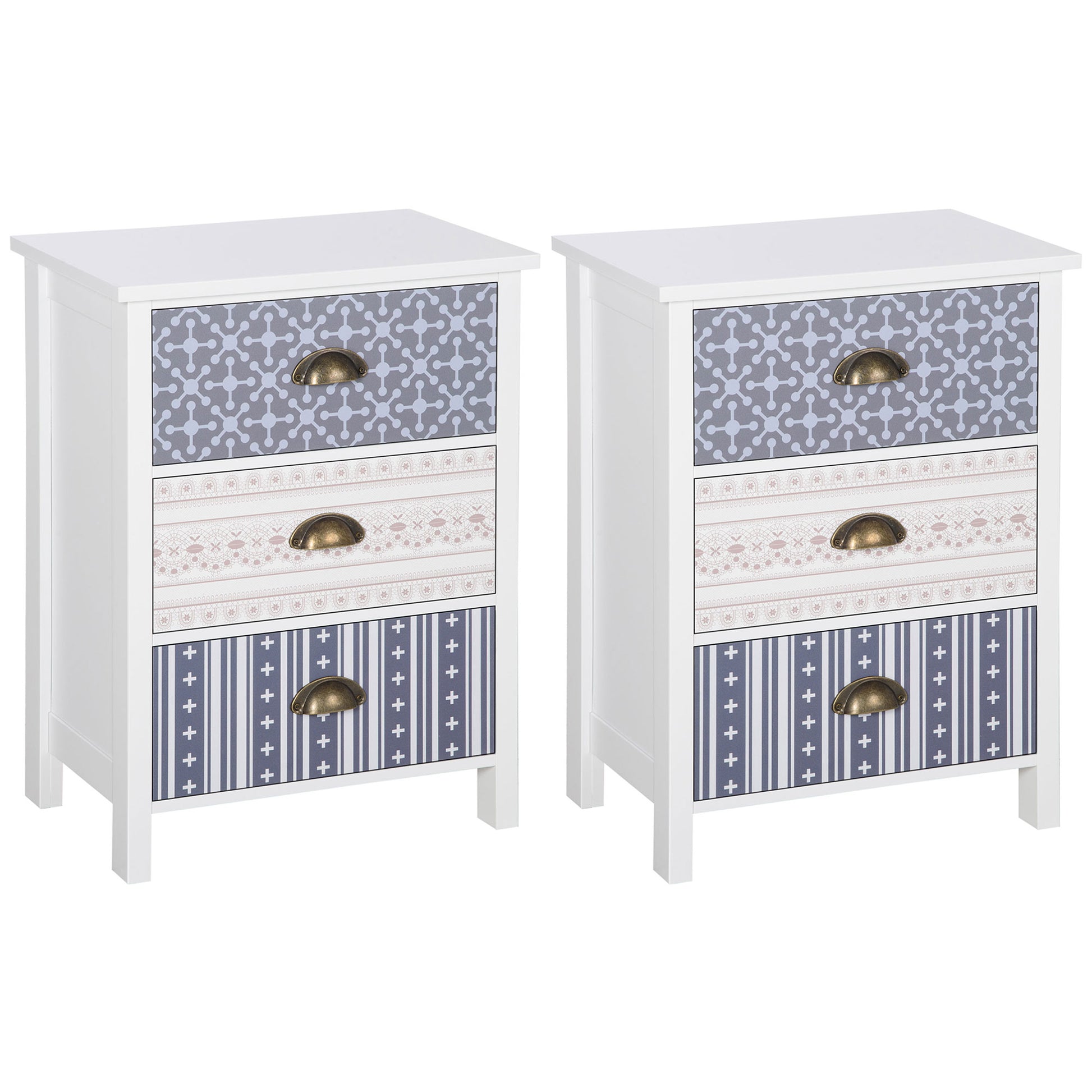 Photo of HOMCOM Bedside Table Set of 2 Chest of 3 Drawers Shabby Chic Nightstands with Metal Handle Sofa Side Table for Living Room, Bedroom,Purple in Bedroom,Purple colour on a white background