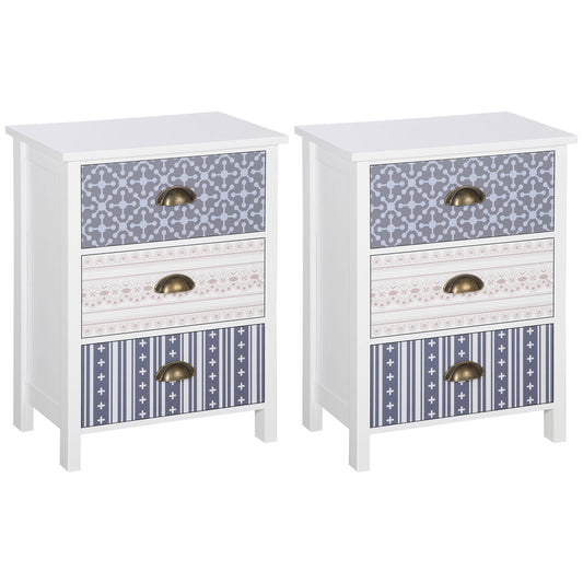 Photo of HOMCOM Bedside Table Set of 2 Chest of 3 Drawers Shabby Chic Nightstands with Metal Handle Sofa Side Table for Living Room, Bedroom,Purple in Bedroom,Purple colour on a white background