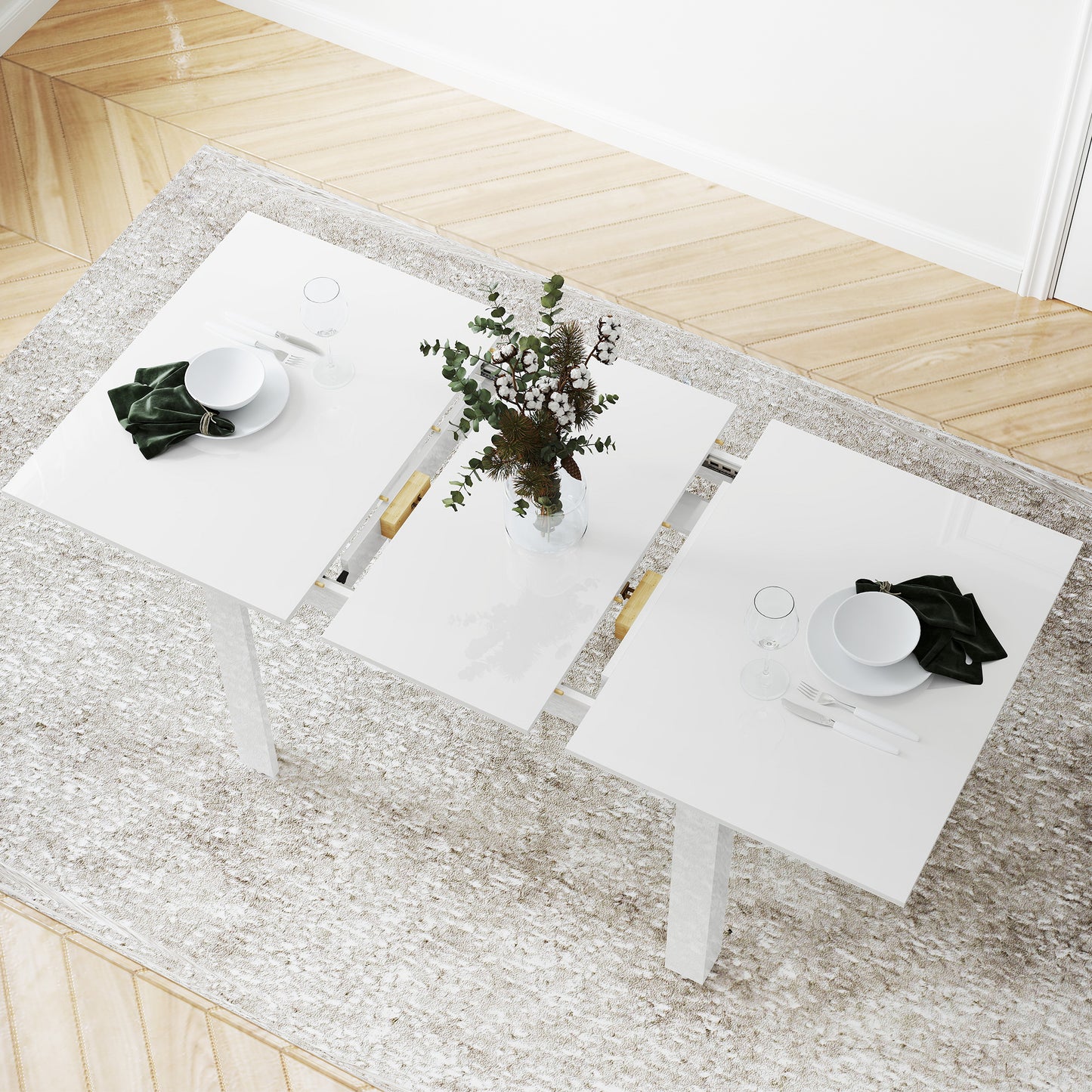 HOMCOM Extending Six-Person High Gloss Dining Table - White