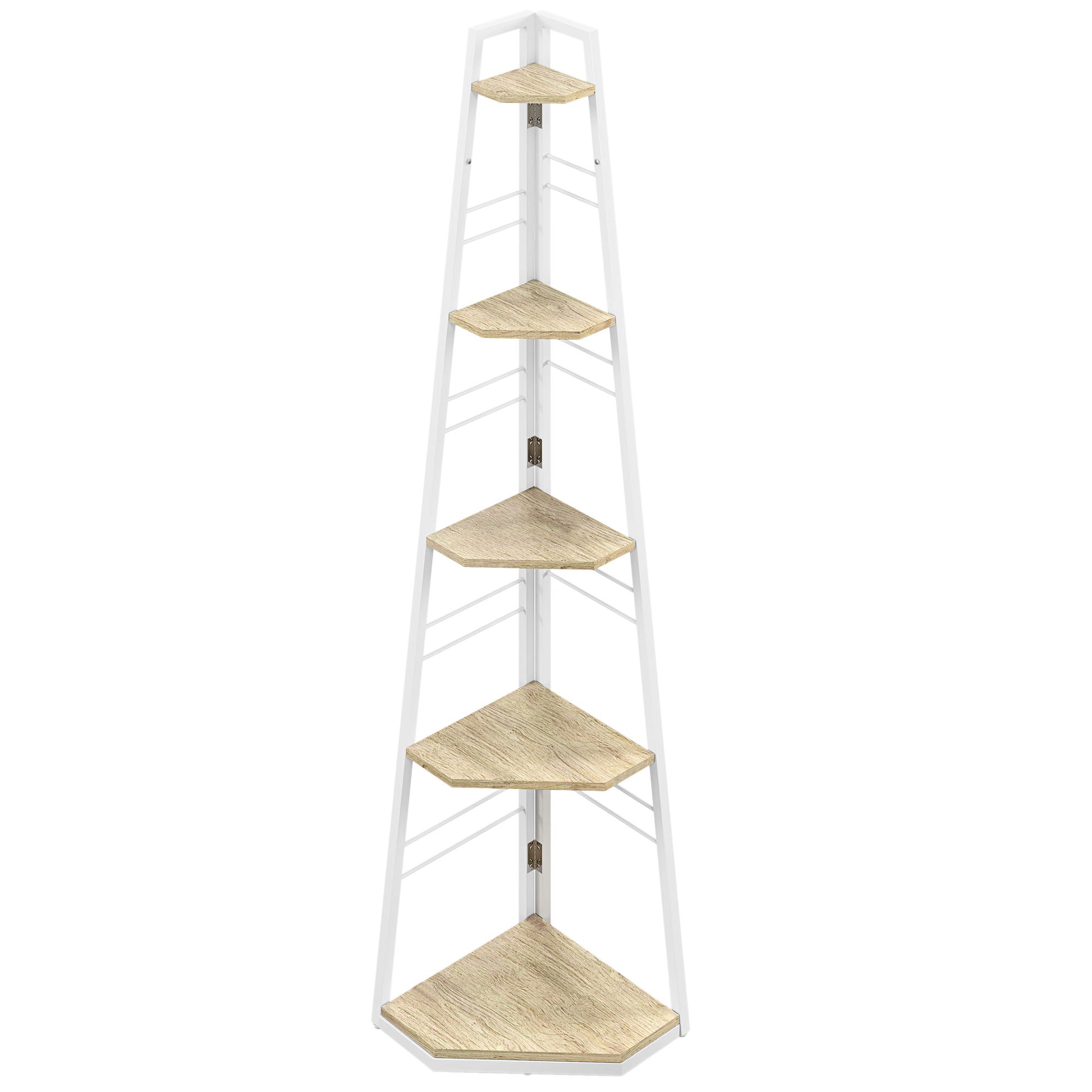 Photo of HOMCOM Five-Tier Corner Shelf - White/Wood-Effect in White/Wood-Effect colour on a white background