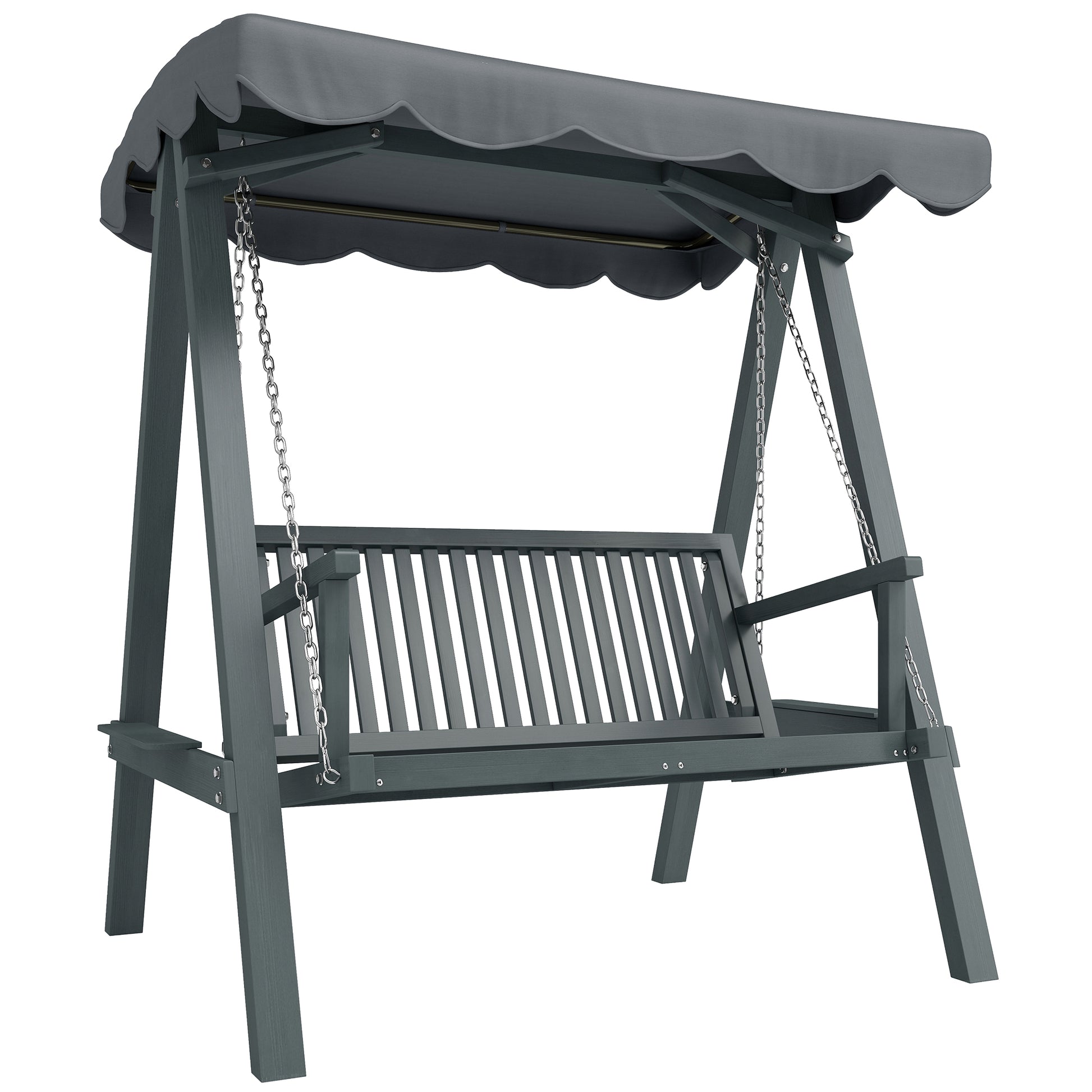Photo of Outsunny 2 Seater Garden Swing Seat with Canopy, Wooden Swing Chair, Outdoor Hammock Bench for Balcony Patio Porch, Grey in Grey colour on a white background
