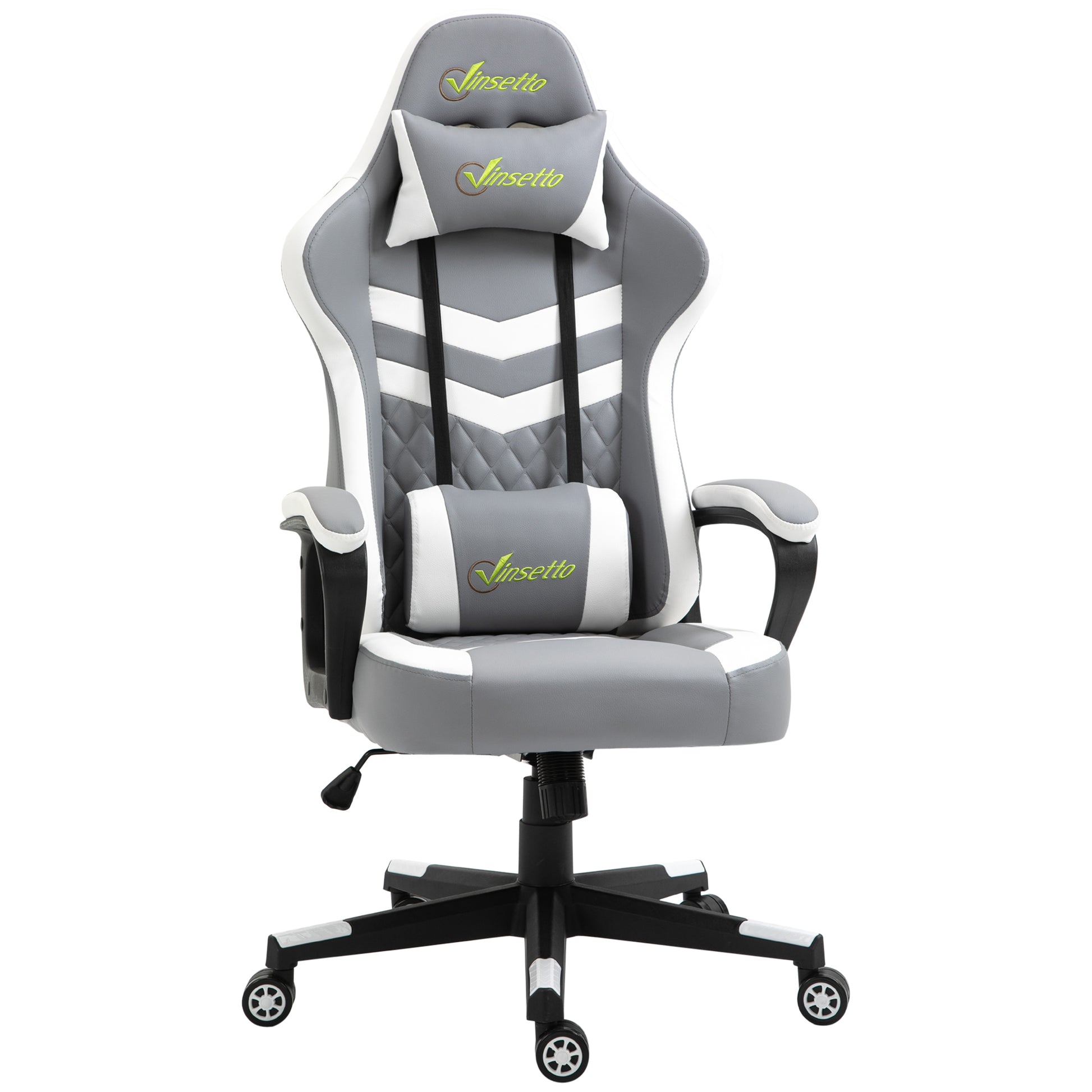 Photo of Vinsetto Gaming Chair, Computer Desk Chair with Lumbar Support, Faux Leather Racing Chair with Headrest and Swivel Wheels for Home Office, Grey White in White colour on a white background