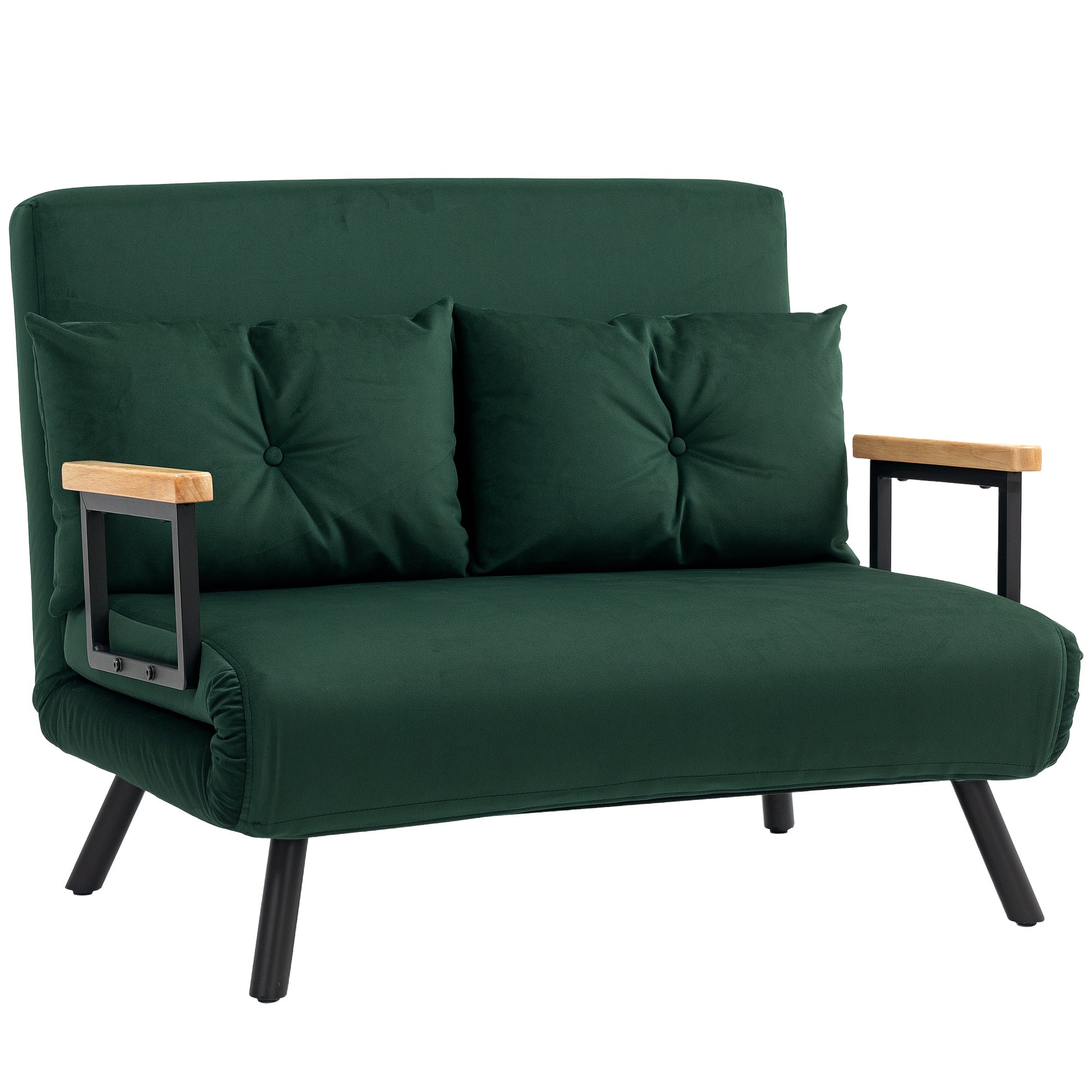 Photo of HOMCOM 4-in-1 Velvet-Feel Double Sofa Bed, with Pillows - Green in Green colour on a white background