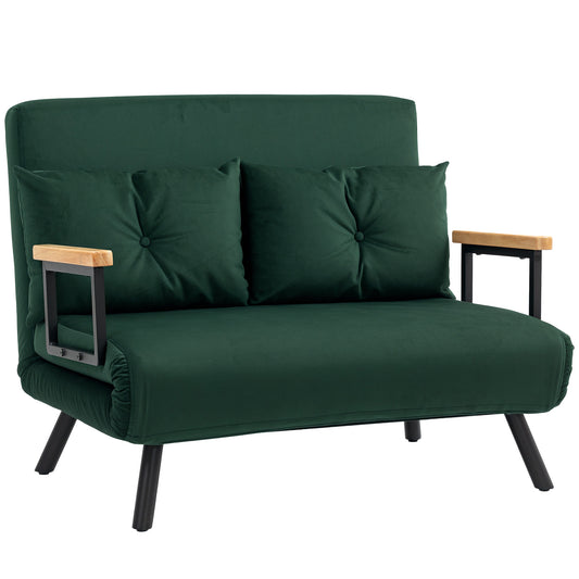 Photo of HOMCOM 4-in-1 Velvet-Feel Double Sofa Bed, with Pillows - Green in Green colour on a white background