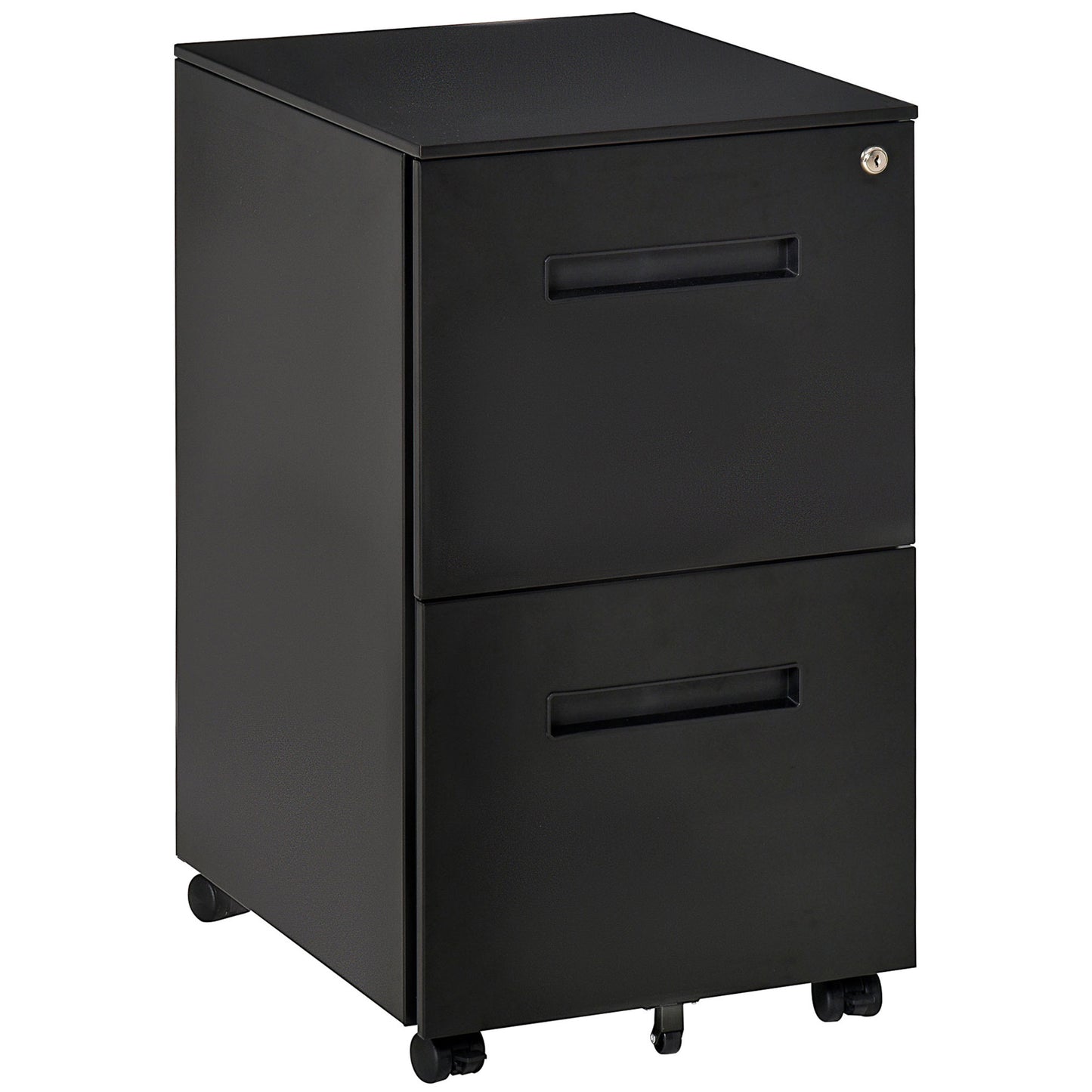 Photo of Vinsetto Metal Mobile File Cabinet with Wheels, Lockable 2 Drawer Filing Cabinet for A4, Legal, Letter, Compact Under Desk Storage Unit with Pre-Assembled Body for Home Office, 39 x 48 x 67cm, Black in Black colour on a white background